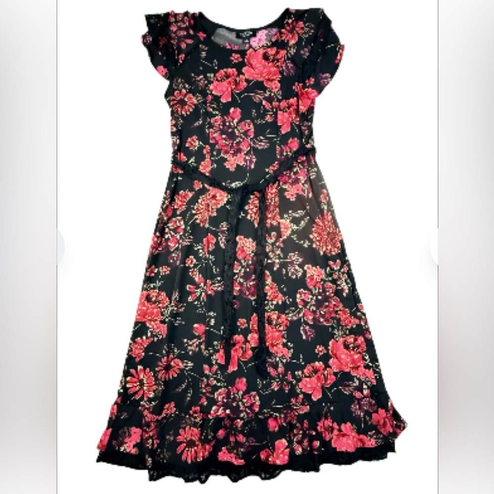 Perceptions‎ Women's Size Medium Black Dress with Red and Purple Floral Accents